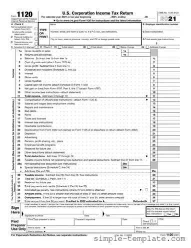 Free IRS 1120 Form in PDF