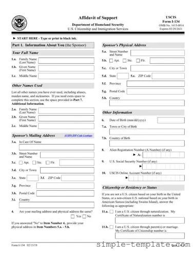 Free USCIS I-134 Form in PDF