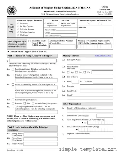 Free USCIS I-864 Form in PDF