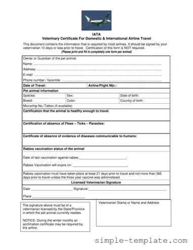Free Veterinary Certificate Travel Form in PDF