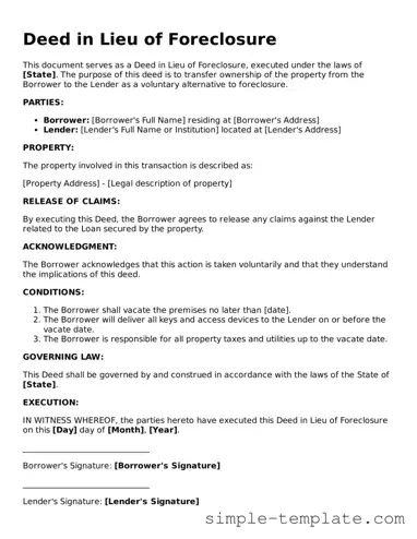 Deed in Lieu of Foreclosure Form