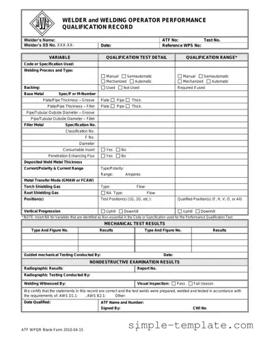 Free Welder Performance Qualification Record Form in PDF