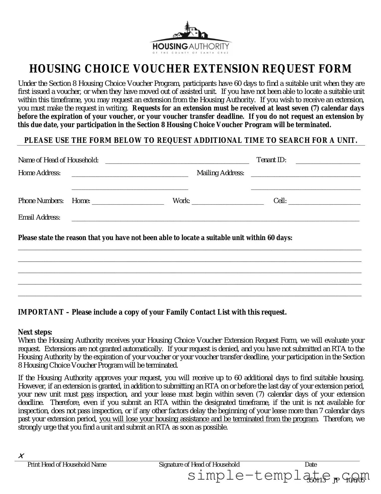 Free Section 8 Voucher Extension Form in PDF