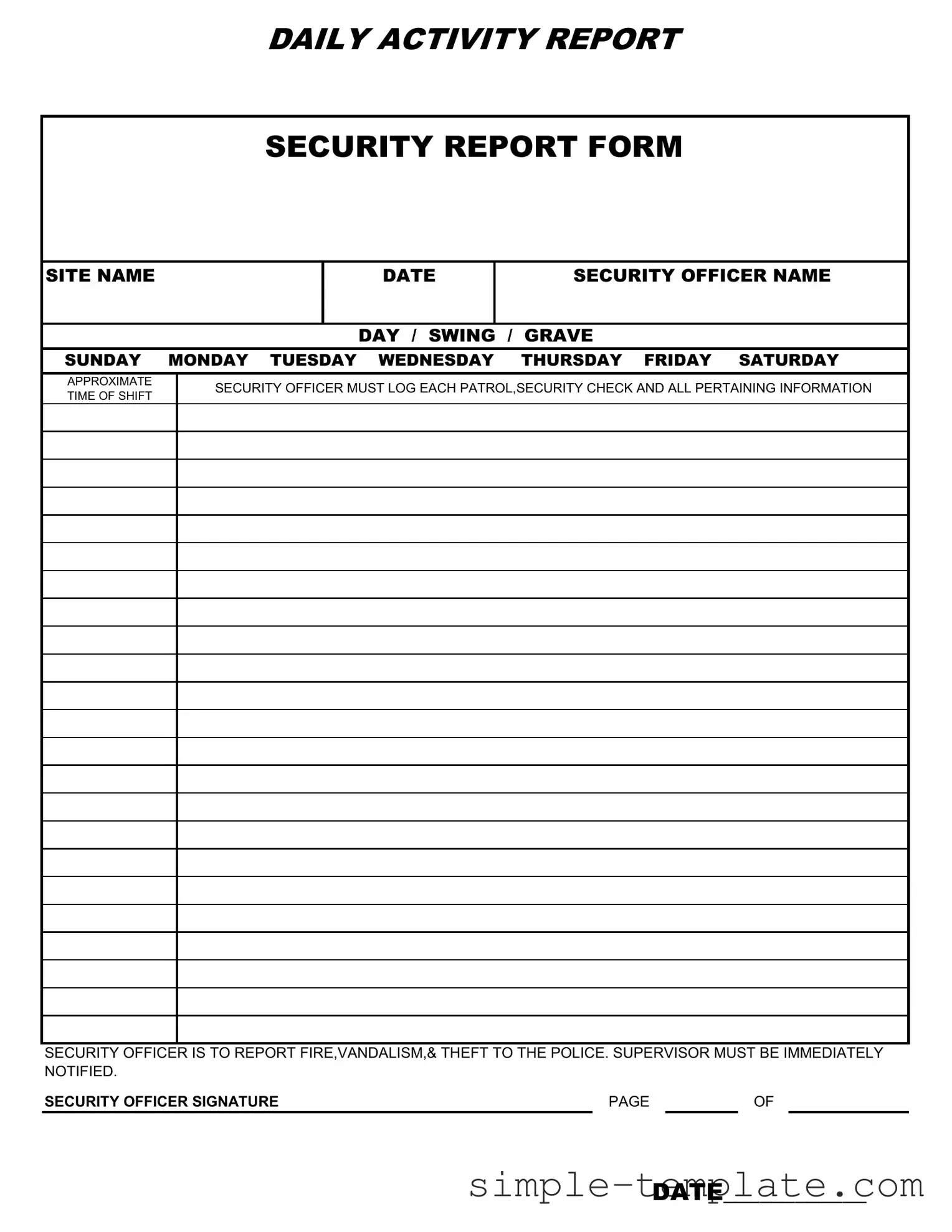 Free Security Guard Daily Report Sample Form in PDF