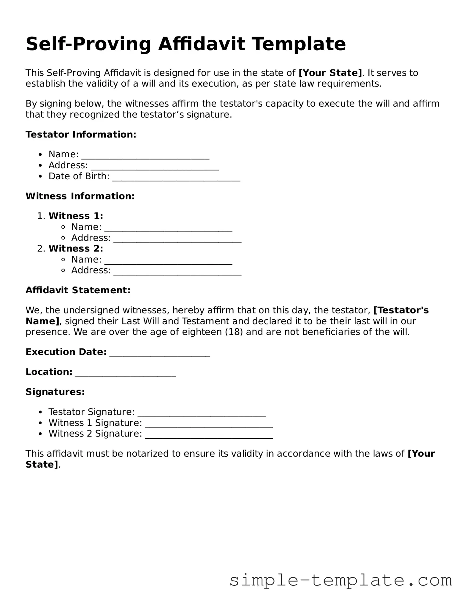 Self-Proving Affidavit Form