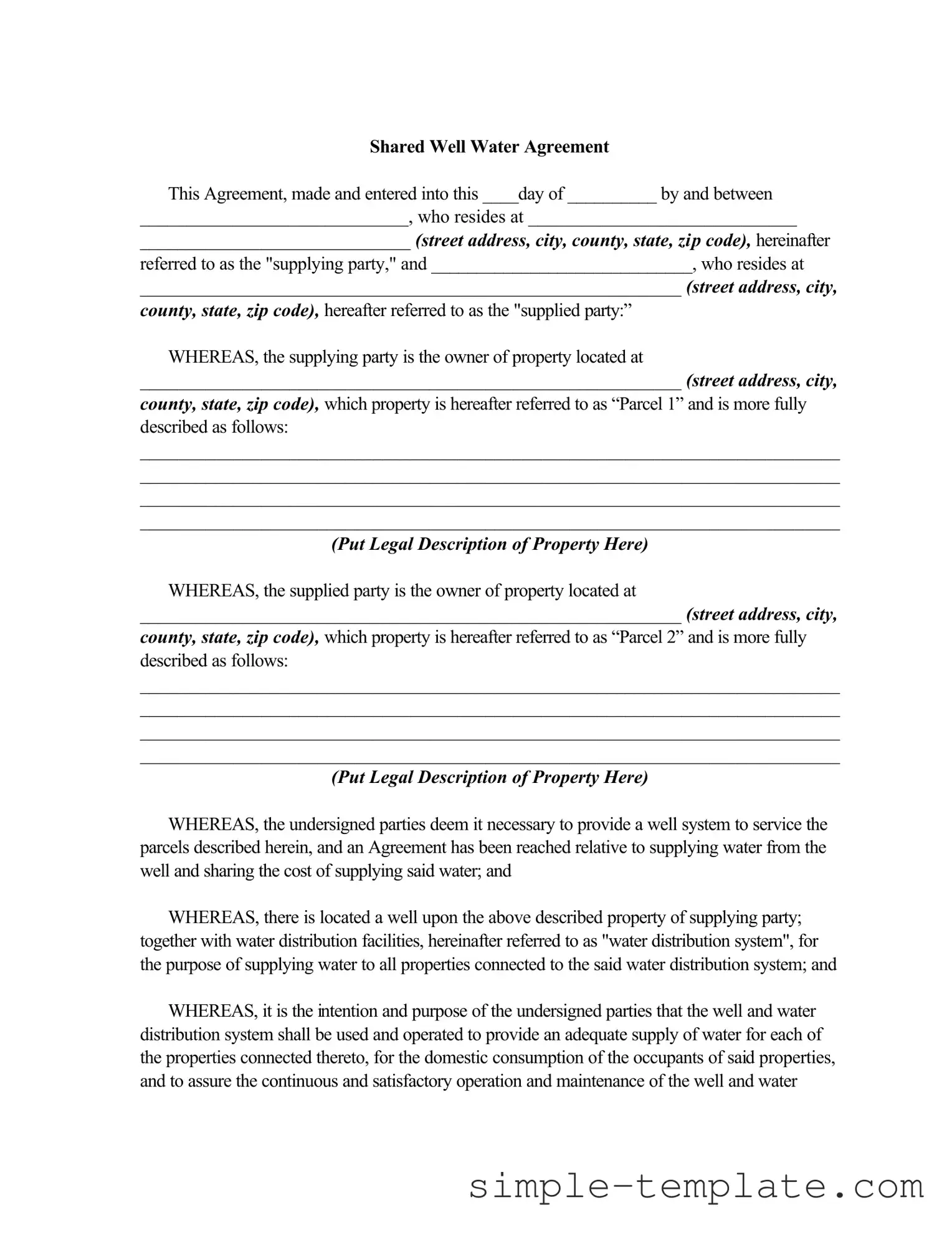 Free Shared Well Agreement Form in PDF