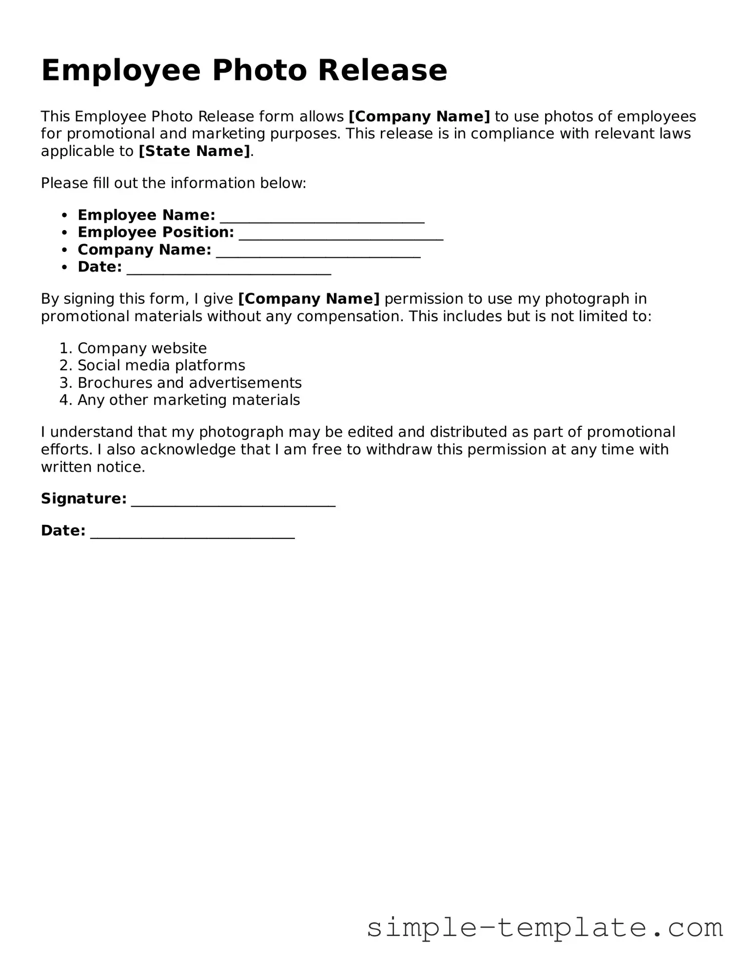 Employee Photo Release Form