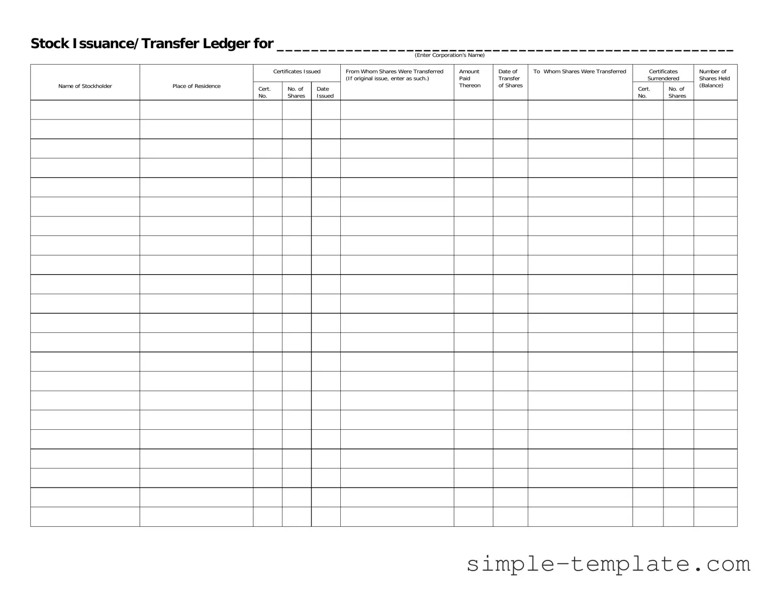 Free Stock Transfer Ledger Form in PDF