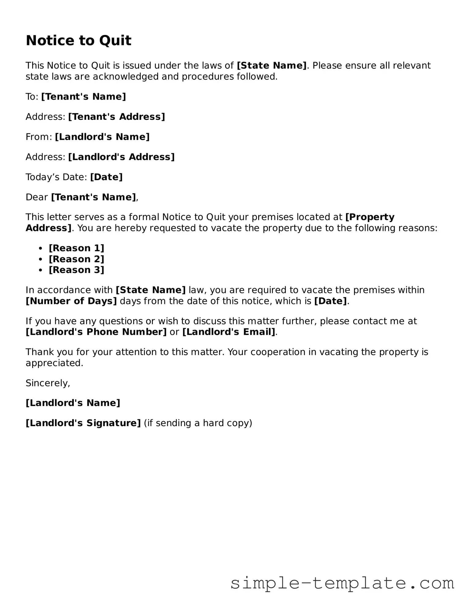 Notice to Quit Form