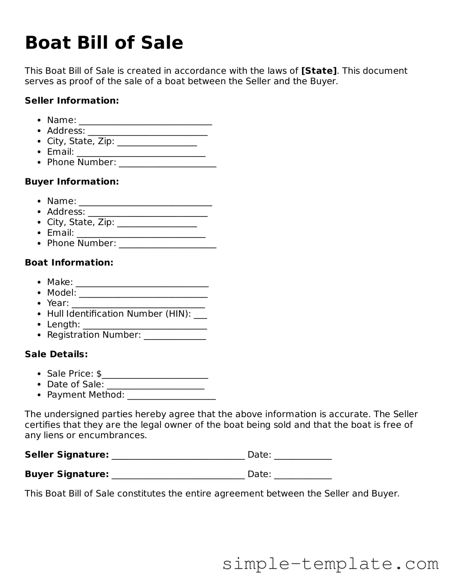 Boat Bill of Sale Form