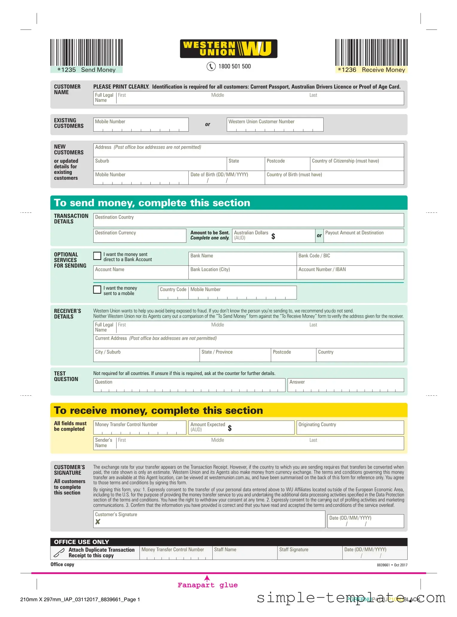 Free Western Union Form in PDF